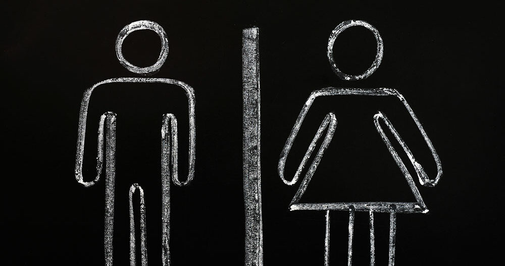 Er kaffe vanndrivende? Illustrasjon av WC-skilt for mann og kvinne.