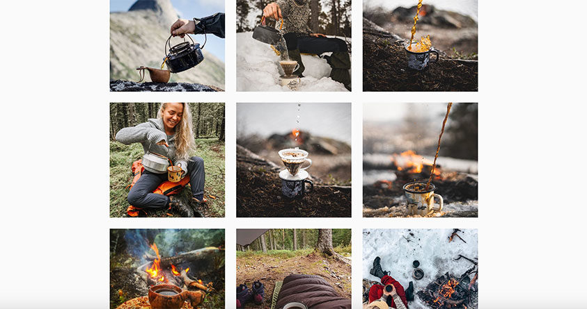 Ni Instagram-bilder merket med friluftsbarista der kaffe i naturen er motivet.