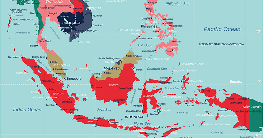 Et kart over Sørøst-Asia, nærmere bestemt Indonesia