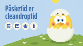 Teksten «Påsketid er cleandroptid» står over en illustrasjon av en påskekylling som nettopp har klekket