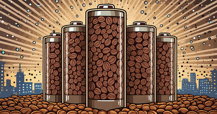 Illustrasjon av batterier som er laget av kaffebønner