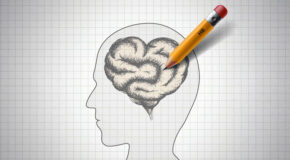 Kaffe er sunt: Illustrasjon av et menneskehode med en hjerne formet som et hjerte.