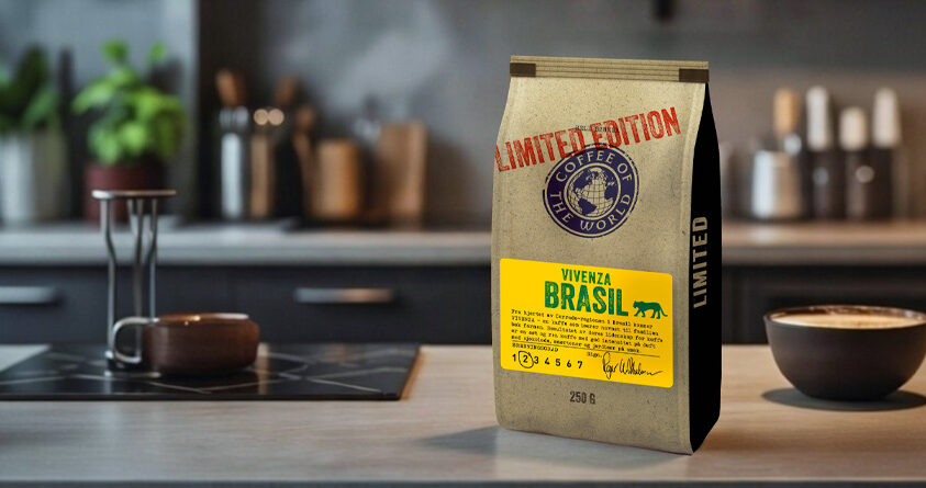 En pose med Vivenza Brasil står på en kjøkkenbenk