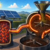 Illustrasjon av hvordan solenergi kan lagres som varme i stein og senere brukes til å brenne kaffe