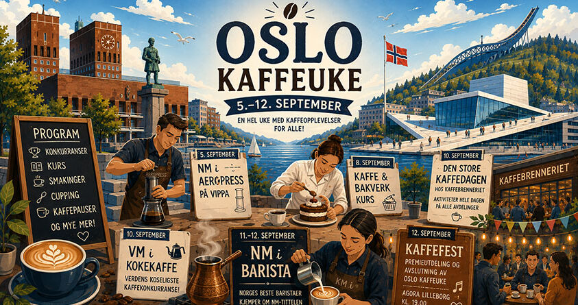 Illustrasjon som viser de ulike arrangementene under Oslo Kaffeuke 2026